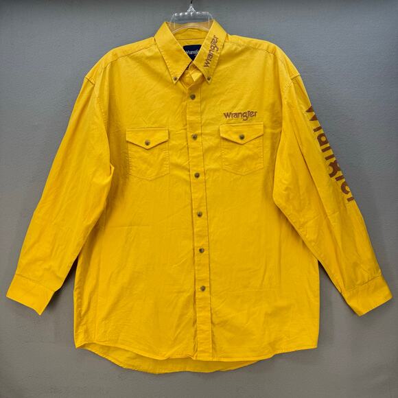 Wrangler Button Down Shirt Men's XL Yellow Rodeo Dress Shirt Copper Embroidery - Picture 3 of 8